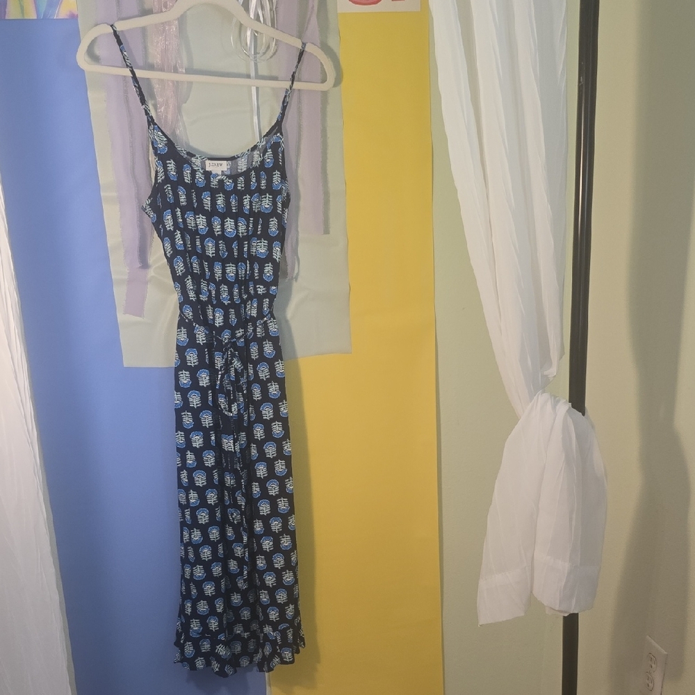 J. Crew Navy and White Midi Dress
